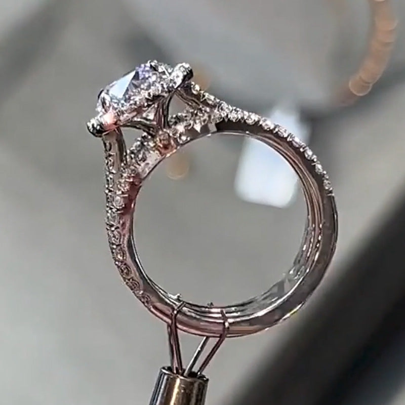 4.0Ctw Round Cut White Sapphire Three Ring Engagement Ring-JEWELBUYS