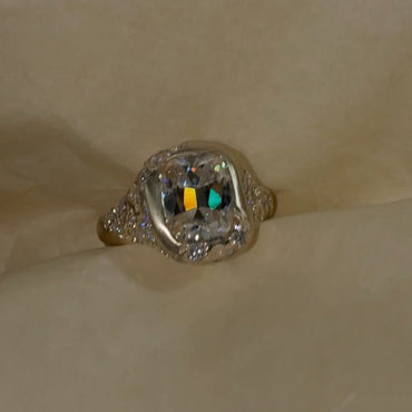 3.0Ctw cushion-cut irregular textured sapphire engagement ring-JEWELBUYS