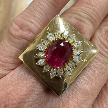 3.9Ctw Oval Cut Ruby and Marquise Cut White Sapphire Cocktail Ring-JEWELBUYS