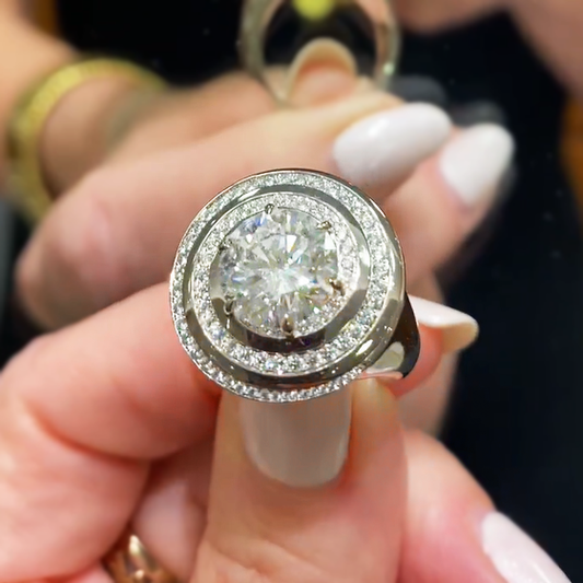 Gorgeous 8 ctw Round Cut White Gemstone Double Spiral Halo Ring -JEWELBUYS