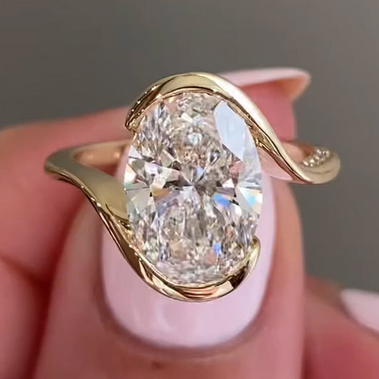 Charming Modern Style 3.0ct Oval Cut White Sapphire Bypass Engagement Ring-JEWELBUYS