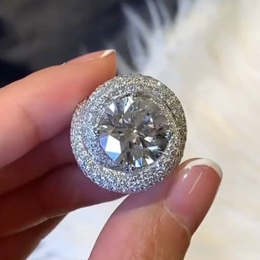 8.0ctw Round Cut White Sapphire Surround Engagement Ring-JEWELBUYS