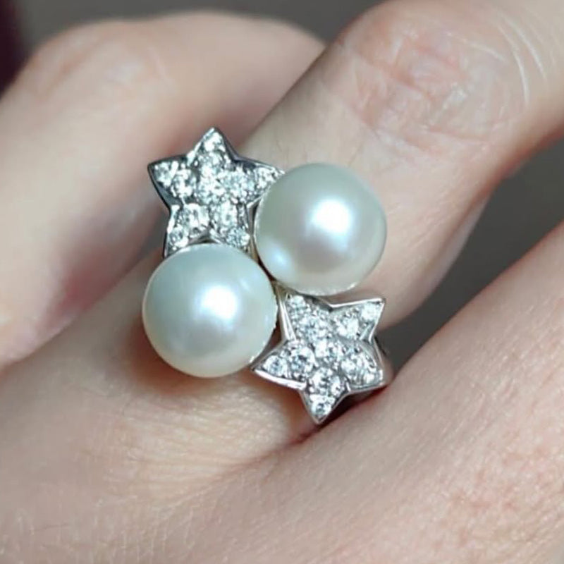 0.5ctw White Pearl and Sapphire Ring-JEWELBUYS