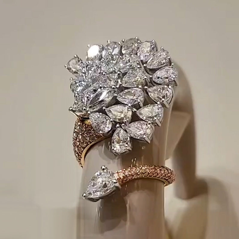 5.6Ctw Pear and Marquise Cut Cluster Set White Sapphire Ring-JEWELBUYS