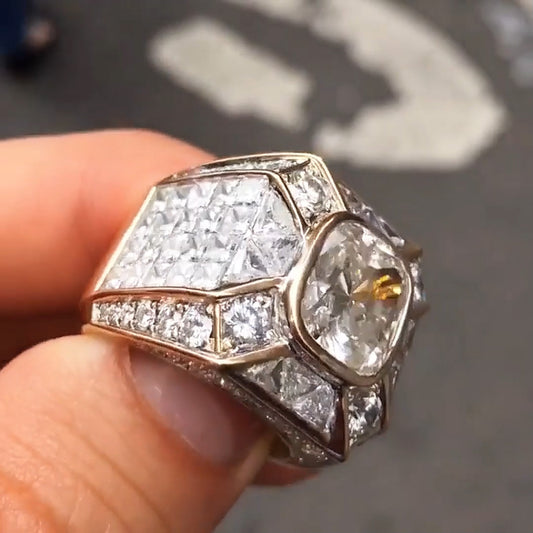 7.0ctw Radiant and Princess Square Cut White Sapphire Luxury Mens Ring-JEWELBUYS