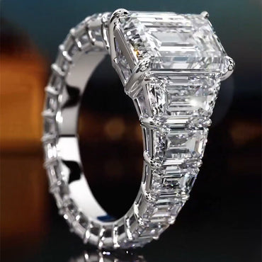 10.0Ctw Emerald Cut White Sapphire Invisible Band Engagement Ring-JEWELBUYS