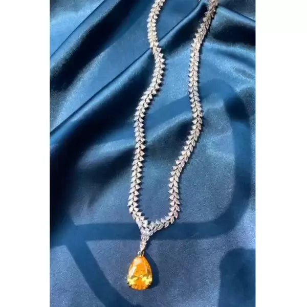 26ctw Pear Cut Yellow Sapphire Elegant Pave Set Necklace-JEWELBUYS