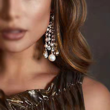 Fantasy 10 ctw Pear&Round Cut White Gemstone & Pearl Chandelier Earrings -JEWELBUYS