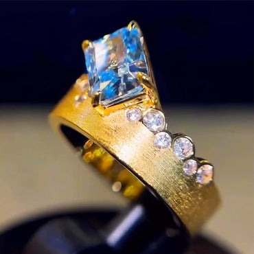 3.11Ctw Radiant Cut Aquamarine Sapphire Fashion Cocktail Ring-JEWELBUYS
