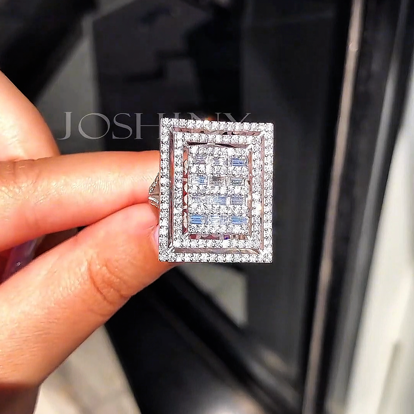Unique 2 ctw Round & Baguette Cut White Stone Pavé Ring -JEWELBUYS