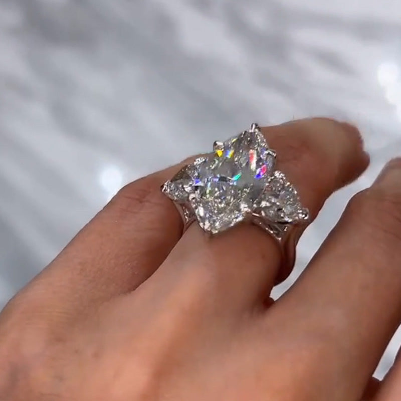 8.0ctw Marquise White Sapphire Three Stone Engagement Ring-JEWELBUYS