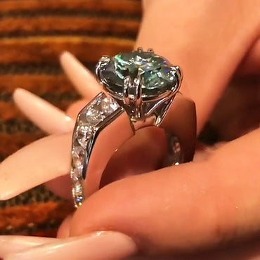 10.02Ctw Classic Round Brilliant Cut White Sapphire Engagement Ring-JEWELBUYS