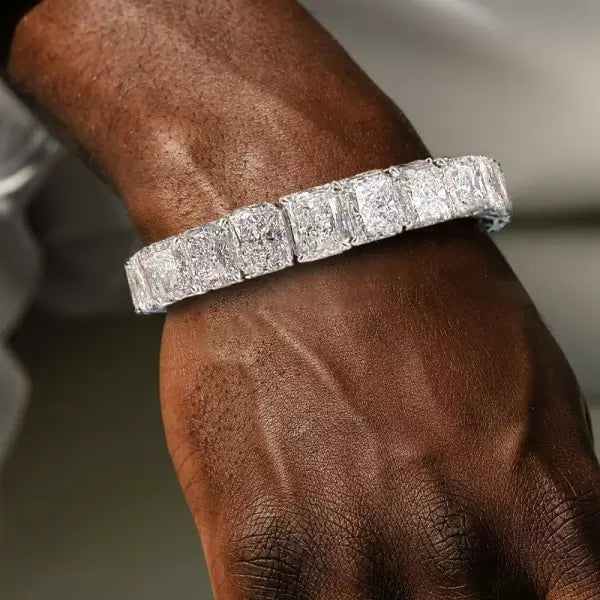 Unisex 56ctw Radiant Cut White Sapphire Bracelet in Silver-JEWELBUYS