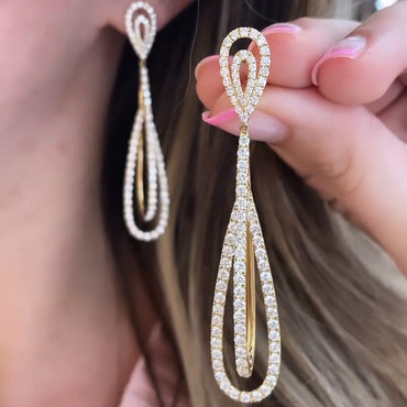 Incredible 2ctw Round Cut Yellow Gold Tear Drop Earrings-JEWELBUYS