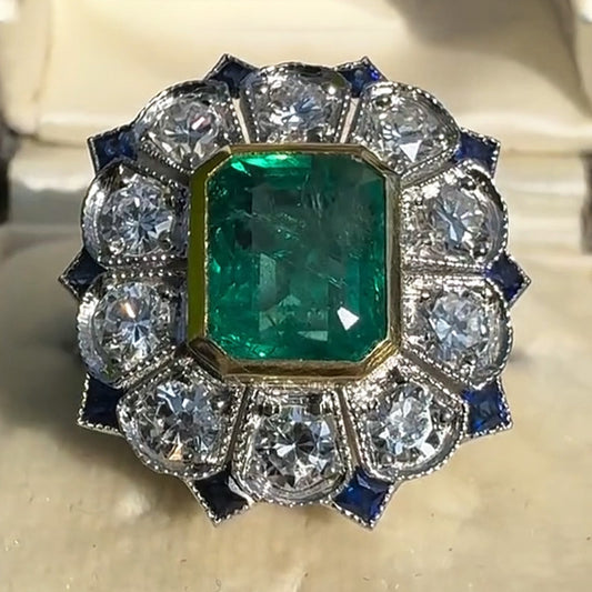 4.93ctw Emerald Cut and Blue Gemstone Art Ring-JEWELBUYS