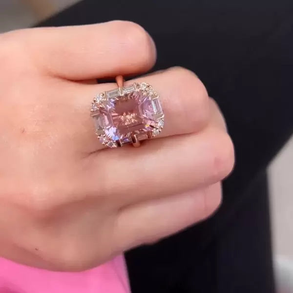 8.4ct Emerald Cut Pink Sapphire Women's Engagement Ring-JEWELBUYS