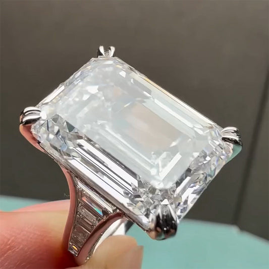 Luxurious 15ctw Emerald Cut White Sapphire Engagement Ring-JEWELBUYS