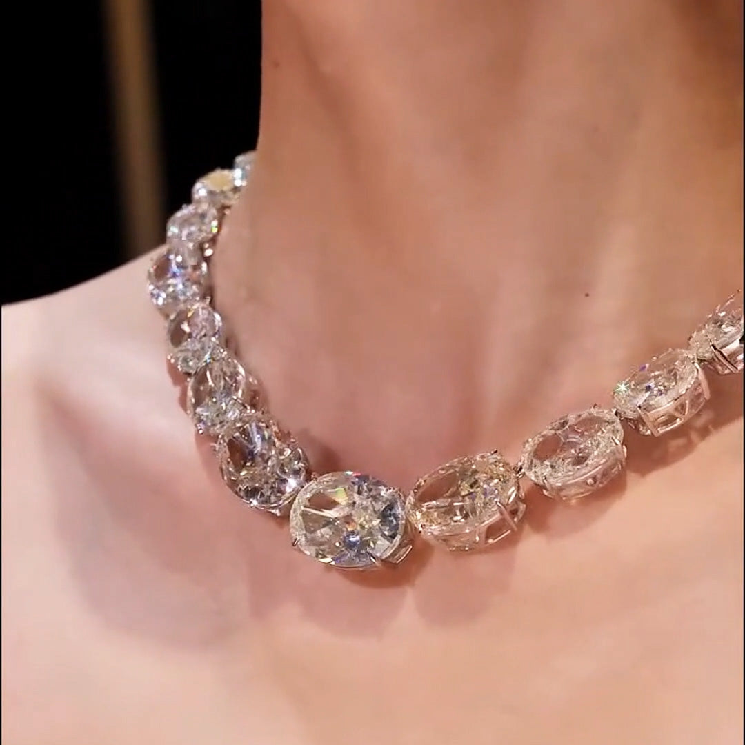 100ctw Luxury Romantic Oval Cut White Sapphire Necklace-JEWELBUYS