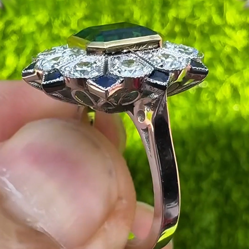 4.93ctw Emerald Cut and Blue Gemstone Art Ring-JEWELBUYS