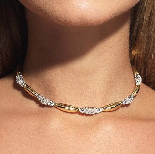 Gold Necklace with 4.28ctw Round and Marquise Sapphires-JEWELBUYS