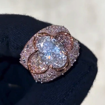 8.0ctw Oval Cut White Sapphire Mosaic Engagement Ring-JEWELBUYS