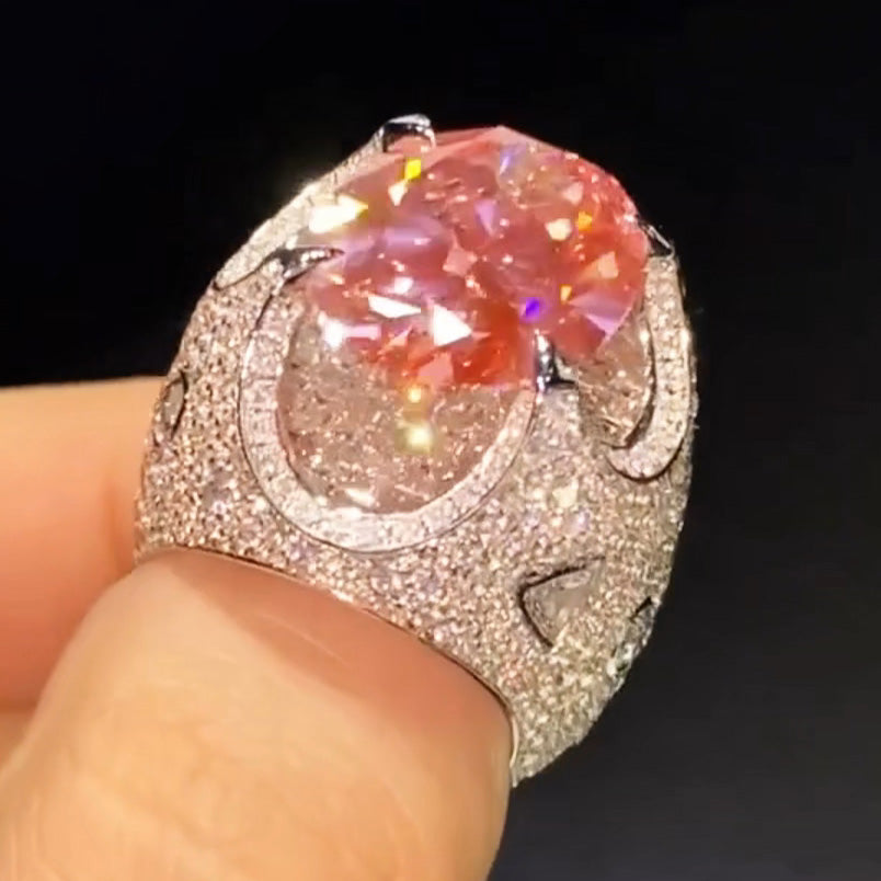 15.0ctw Oval Cut Pink Gemstone Fully Inlaid Sapphire Ring-JEWELBUYS