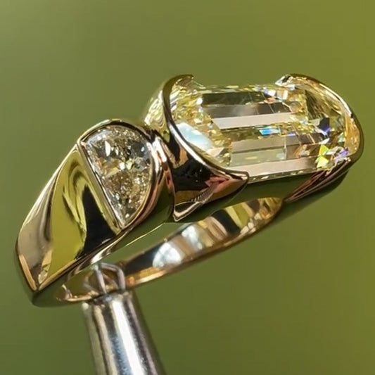 5.0ctw Emerald and Half-Moon Cut Yellow Sapphire Ring-JEWELBUYS