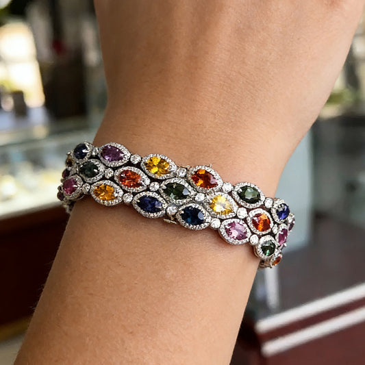 20Ctw marquise-cut colored three-row sapphire bracelet-JEWELBUYS