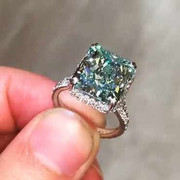 9ct Radiant Cut Fancy Green & White Sapphire Engagement Ring-JEWELBUYS