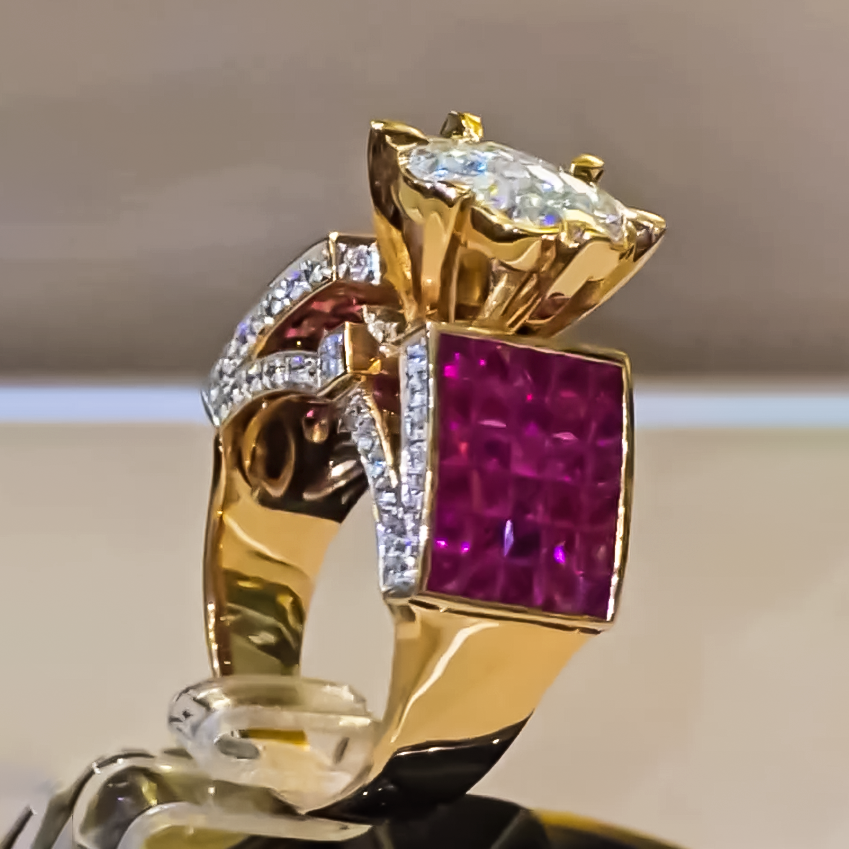 Elegant 6 ctw Round & Square Cut Ruby & White Gemstone Engagement Ring -JEWELBUYS