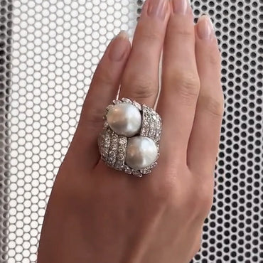 Regal Pearl and 3.05ct Round Cut White Sapphire Women's Engagement Ring in Silver-JEWELBUYS