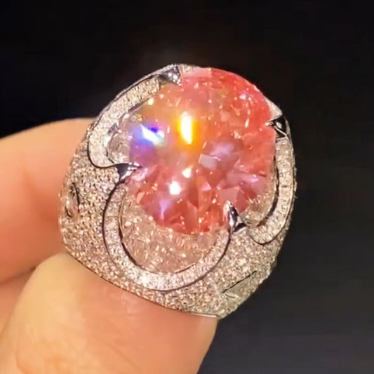 15.0ctw Oval Cut Pink Gemstone Fully Inlaid Sapphire Ring-JEWELBUYS