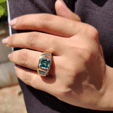 Three Stone 7 ctw Radiant Cut Blue Green Sapphire Vintage Ring - JEWELBUYS