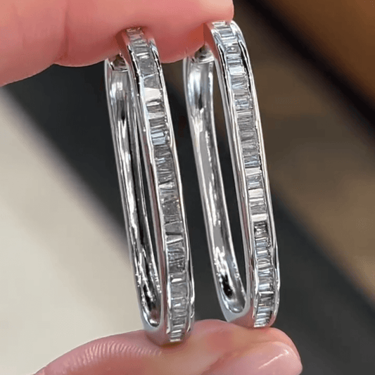 2ct Emerald Cut White Sapphire Hoop Earrings-JEWELBUYS