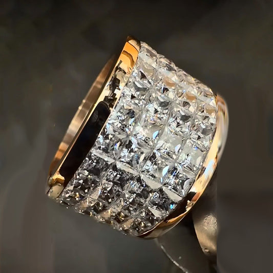 4.0Ctw Princess Cut Invisible Sapphire Wide Ring-JEWELBUYS