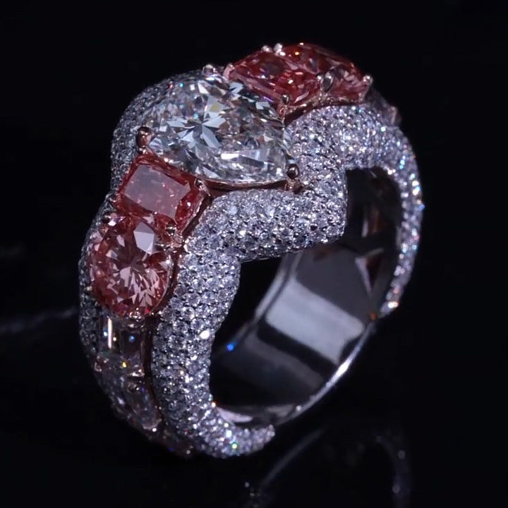 5.0Ctw Multi-Cut White Sapphire and Pink Morganite Ring-JEWELBUYS