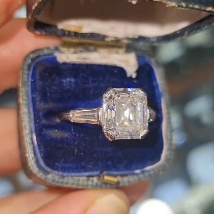4.0Ctw Ascher Cut Three Stone Engagement Ring-JEWELBUYS