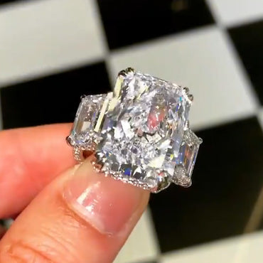 12ctw Radiant and Emerald Cut Brilliant White Sapphire Engagement Ring-JEWELBUYS