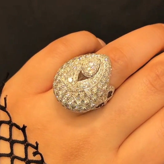 10.91Ctw Domed Design Pear Center White Sapphire Ring-JEWELBUYS