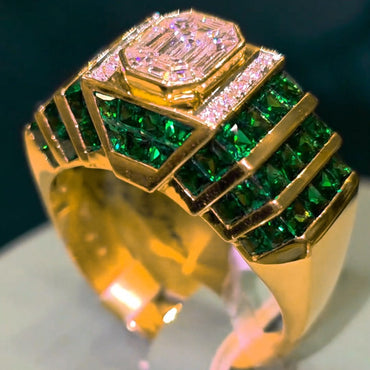 4.52ctw Emerald Sapphire Channel Ring-JEWELBUYS