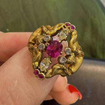 1.08Ctw cushion-cut ruby art engagement ring-JEWELBUYS