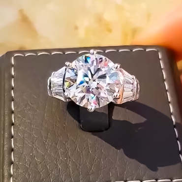 Noble 10 ctw Round & Trapezoidal Cut White Gemstone Engagement Ring for Women -JEWELBUYS