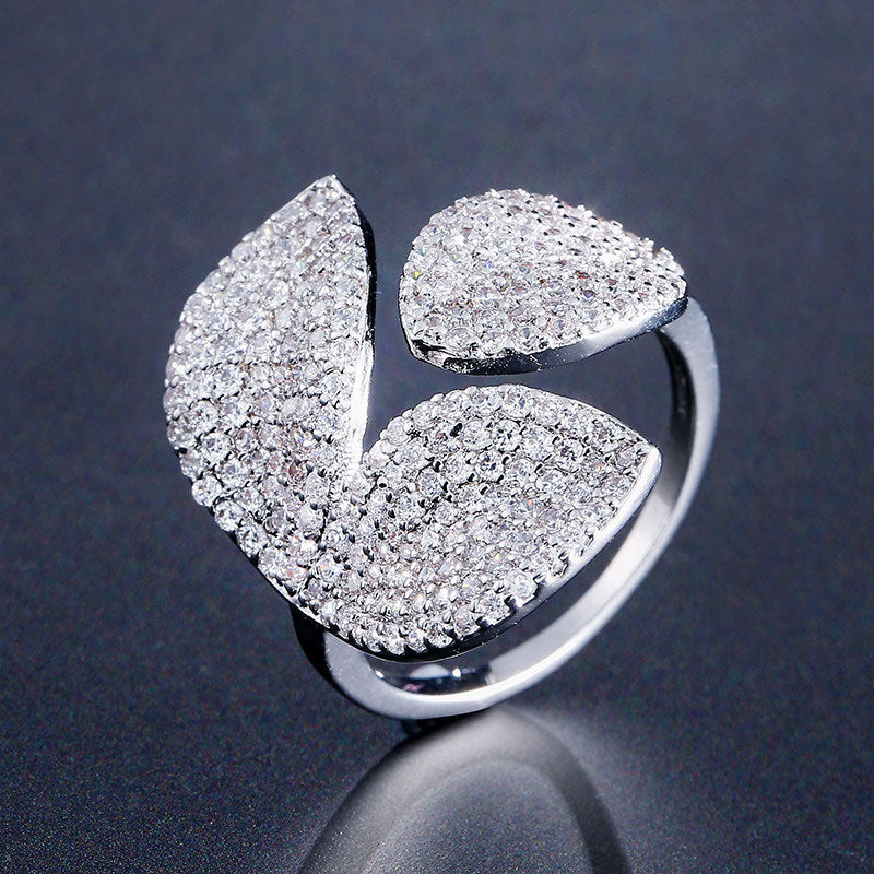 Ladies Pave Setting Clover Opening Ring - JEWELBUYS