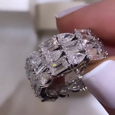 3.02Ctw Emerald and Pear-shaped Sapphire Three-Row Stone Eternal Band- JEWELBUYS