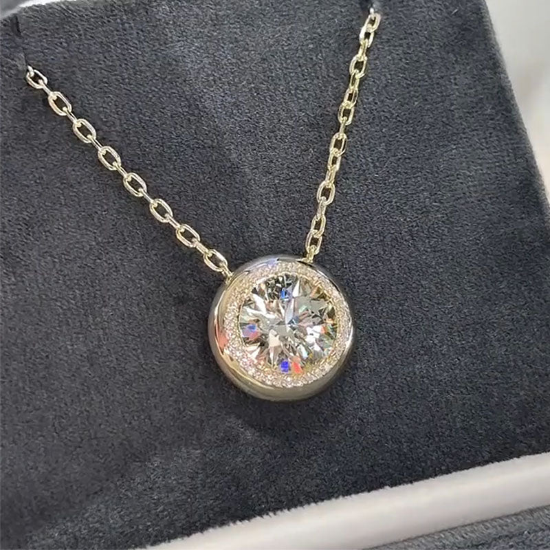 2.3ctw Round Halo White Sapphire Signet Pendant Necklace-JEWELBUYS