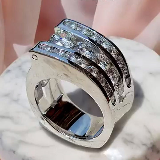 4.0ctw Round Cut Triple Row Sapphire Creative Ring-JEWELBUYS