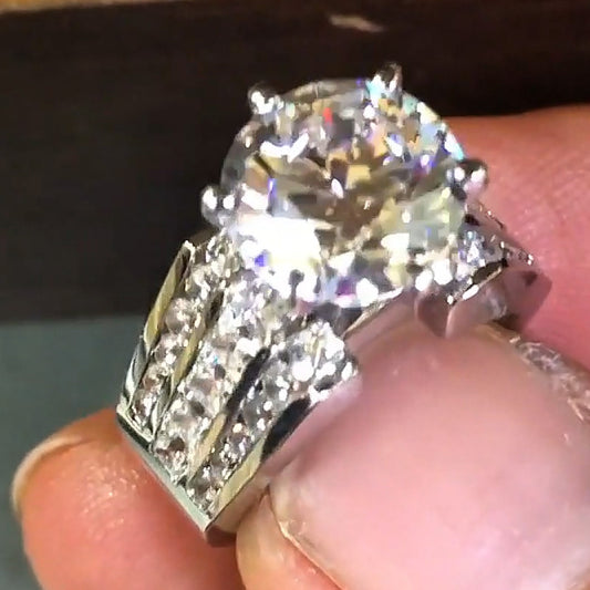 5.0Ctw Classic Round Brilliant Cut White Sapphire Engagement Ring-JEWELBUYS