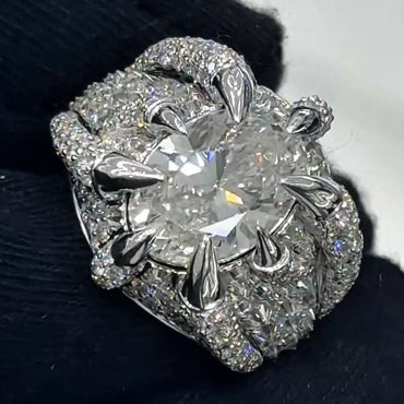 Gothic 5ct Oval Cut Center With An Inverted Set Diamond Shank White Sapphire Women's Engagement Ring in Silver-JEWELBUYS