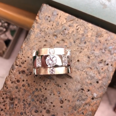 Square 3ct Round Cut White Sapphire Wide Band Women's Ring in Rose Gold-JEWELBUYS