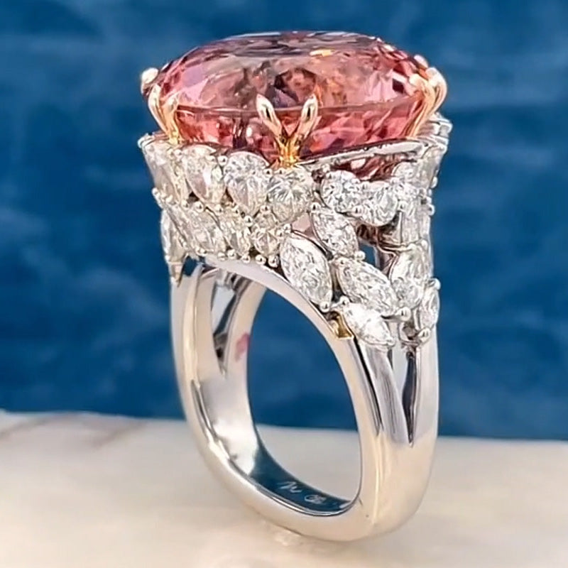 10.24Ctw Round Cut Pink Morganite Spectacular Ring-JEWELBUYS